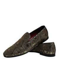 Dolce & Gabbana Gold Jacquard Flats Men Loafers Dress Shoes