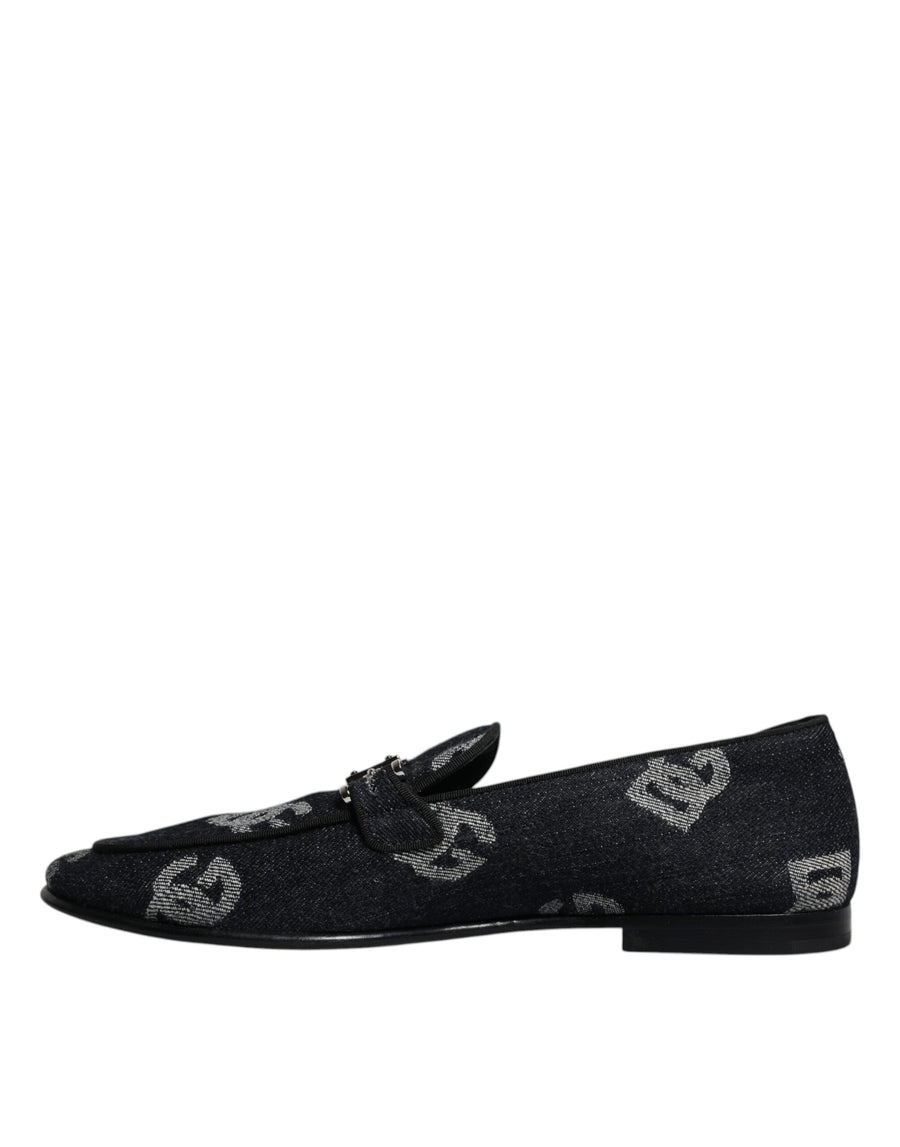 Dolce & Gabbana Black Logo Cotton Loafers Formal Dress Shoes