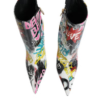 Dolce & Gabbana Multicolor Graffiti Keira Mid Calf Boots Shoes