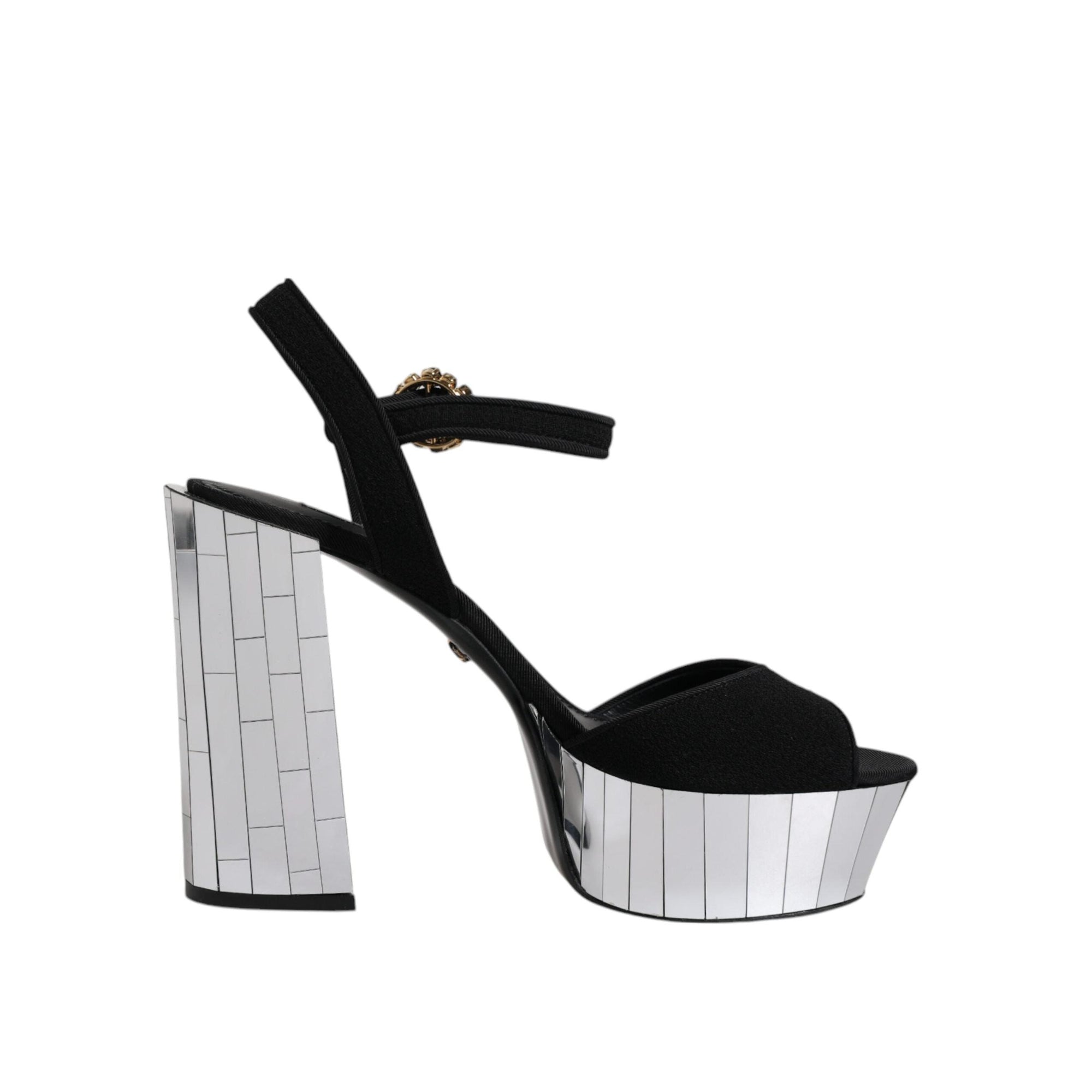 Dolce &amp; Gabbana Black Mirror Heels Platform Sandals Shoes