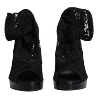 Dolce & Gabbana Black Stretch Taormina Lace Boots Shoes