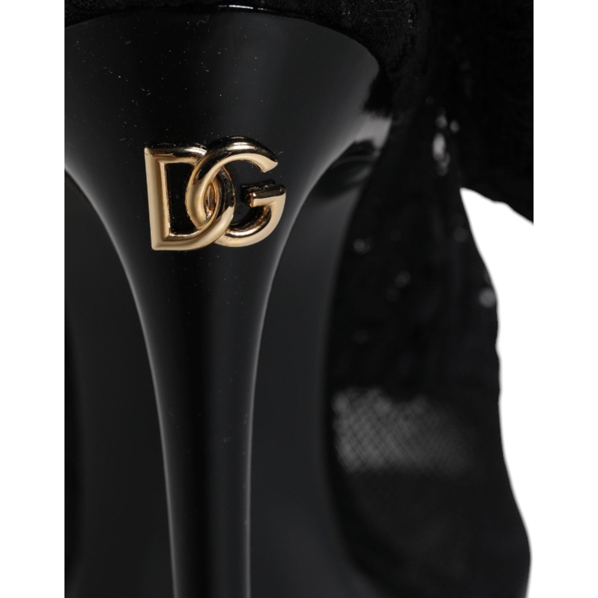 Dolce &amp; Gabbana Black Stretch Taormina Lace Boots Shoes
