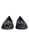 Dolce & Gabbana Blue Taormina Lace Crystals Flats Shoes