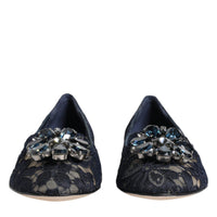 Dolce & Gabbana Blue Taormina Lace Crystals Flats Shoes