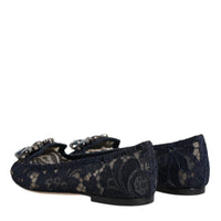 Dolce & Gabbana Blue Taormina Lace Crystals Flats Shoes