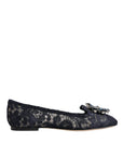 Dolce & Gabbana Blue Taormina Lace Crystals Flats Shoes