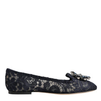 Dolce & Gabbana Blue Taormina Lace Crystals Flats Shoes