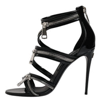 Dolce & Gabbana Black Zipper Ankle Strap Heels Sandals Shoes