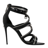 Dolce & Gabbana Black Zipper Ankle Strap Heels Sandals Shoes