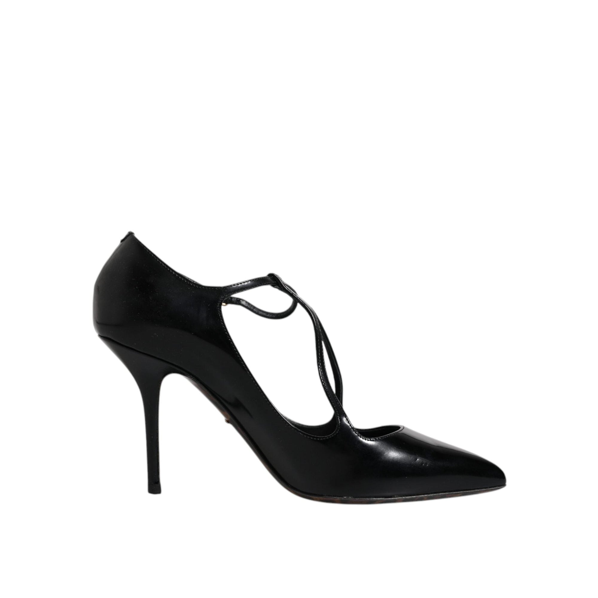 Dolce &amp; Gabbana Black Leather T-strap Stiletto Heels Shoes