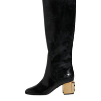 Dolce & Gabbana Black Patent Leather Vally High Boots Shoes