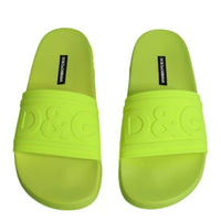 Dolce & Gabbana Green Rubber Slides Sandals Beachwear Shoes