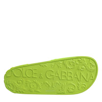 Dolce & Gabbana Green Rubber Slides Sandals Beachwear Shoes