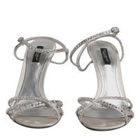 Dolce & Gabbana Silver Crystal Ankle Strap Sandals Shoes