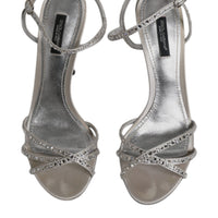 Dolce & Gabbana Silver Crystal Ankle Strap Sandals Shoes