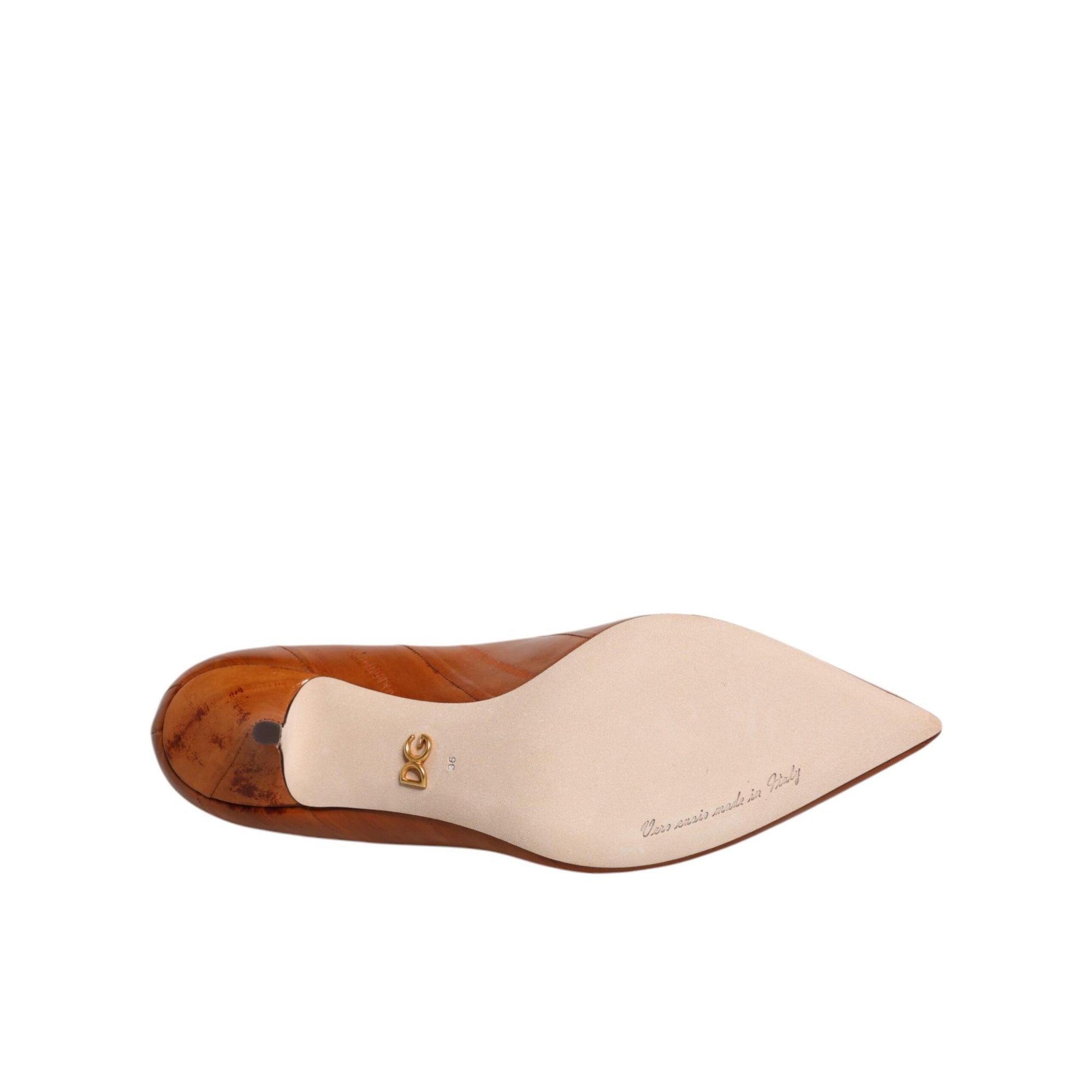 Dolce &amp; Gabbana Brown Leather Kitten Heels Pumps Shoes
