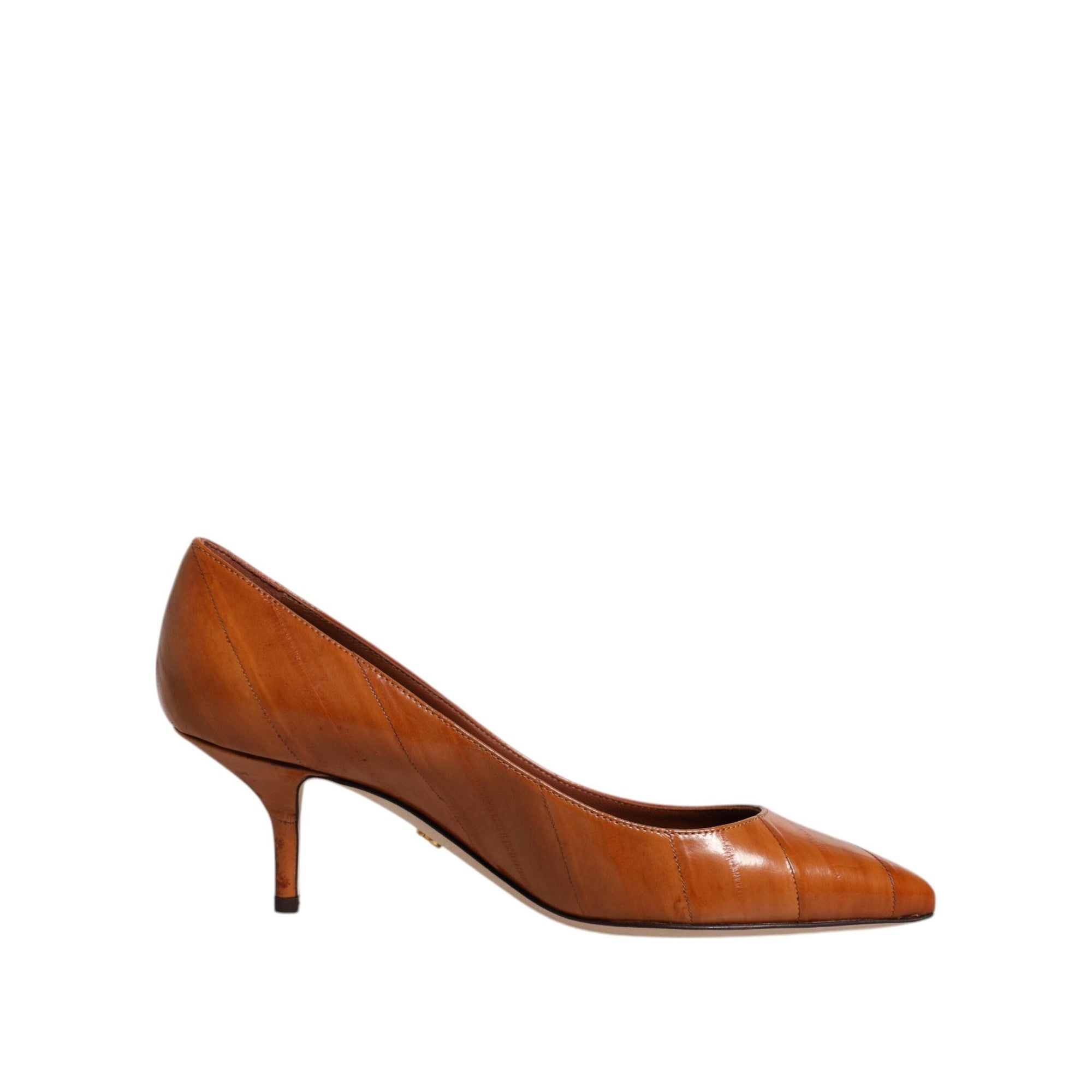 Dolce &amp; Gabbana Brown Leather Kitten Heels Pumps Shoes