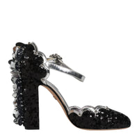 Dolce & Gabbana Black Silver Sequin Ankle Strap Sandals Shoes