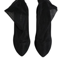 Dolce & Gabbana Black Silk Stretch Mesh Sock Boots Shoes