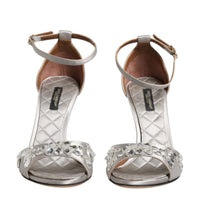 Dolce & Gabbana Silver Ankle Strap Crystal Sandals Shoes