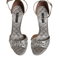 Dolce & Gabbana Silver Ankle Strap Crystal Sandals Shoes