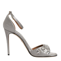 Dolce & Gabbana Silver Ankle Strap Crystal Sandals Shoes