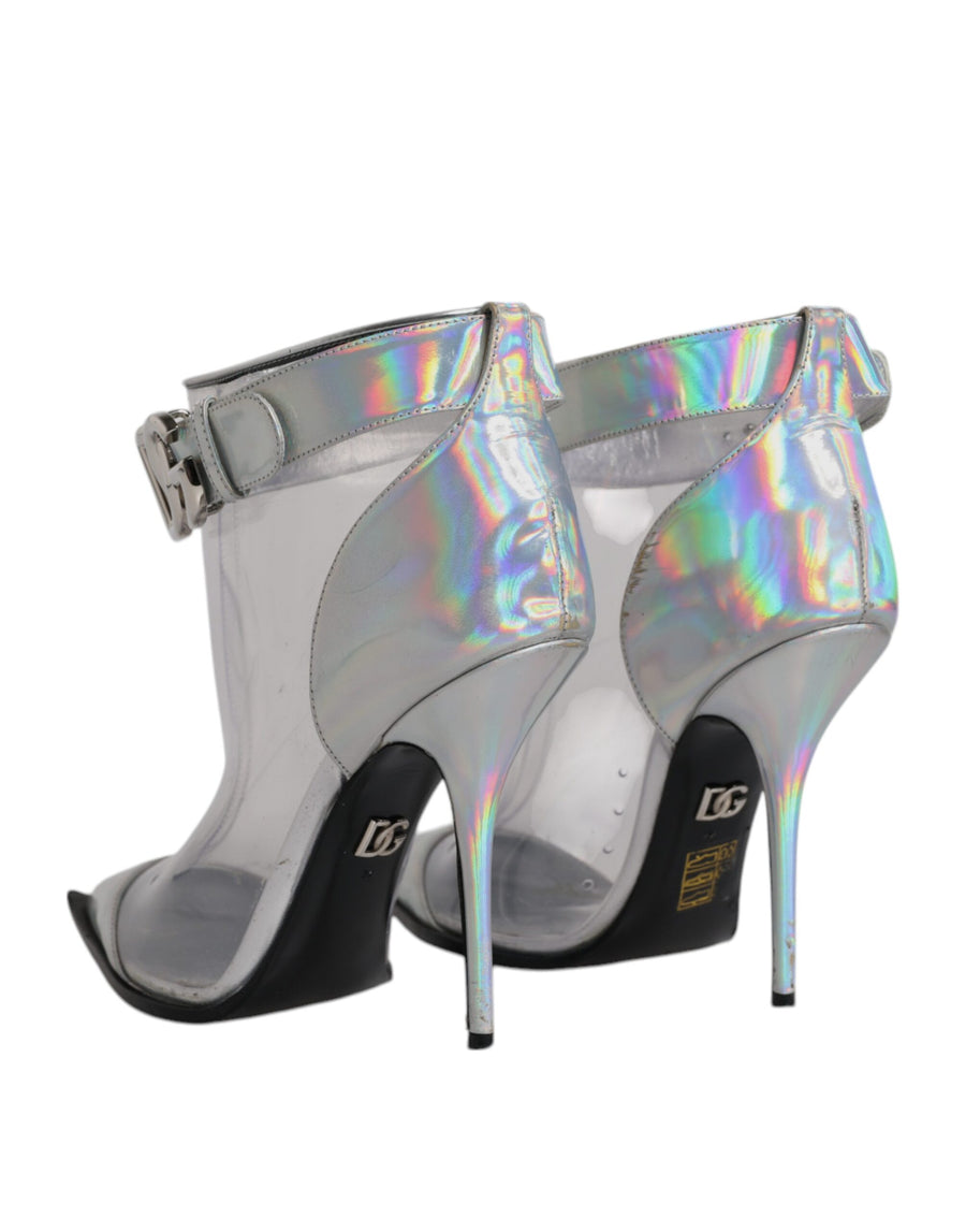 Dolce & Gabbana Silver Iridescent Pointed Short Boots Shoes