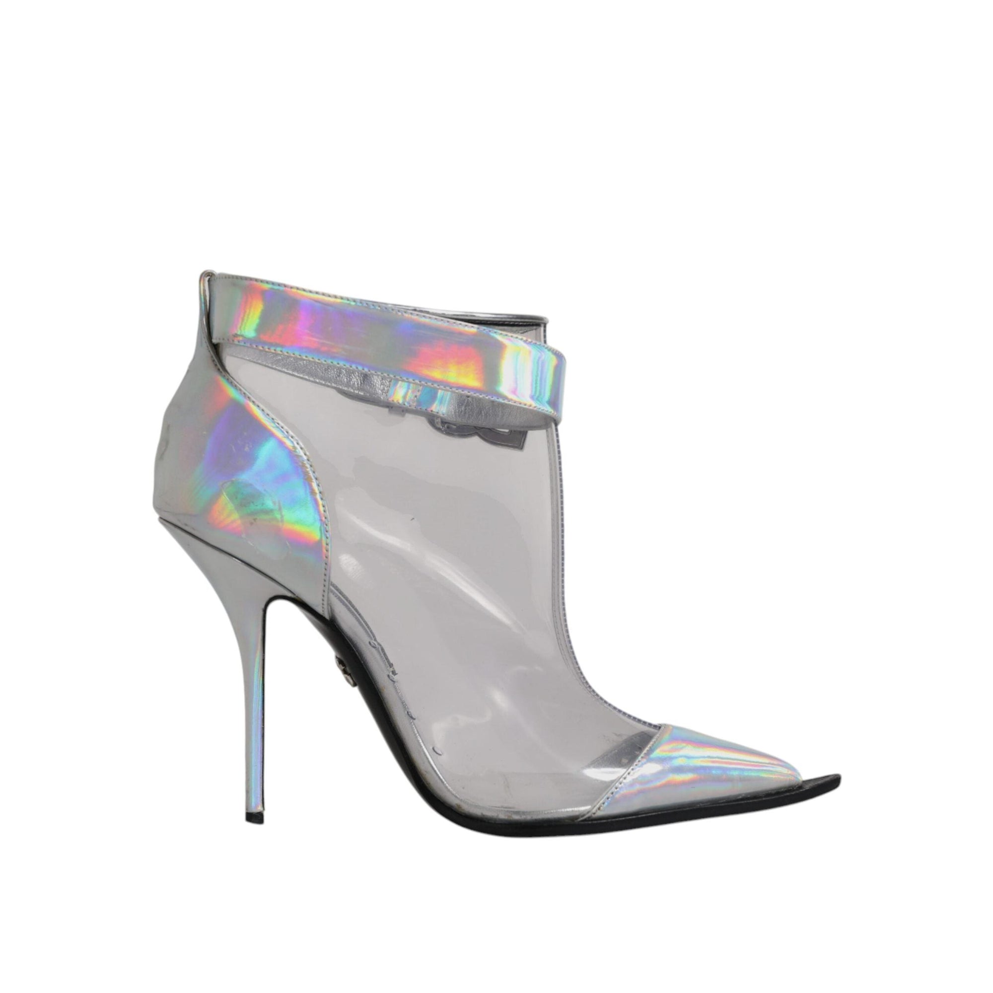 Dolce &amp; Gabbana Silver Iridescent Pointed Short Boots Shoes