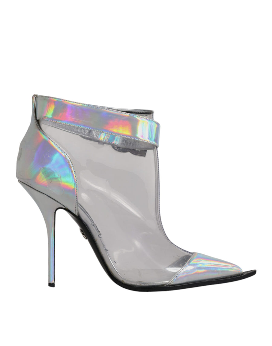 Dolce & Gabbana Silver Iridescent Pointed Short Boots Shoes