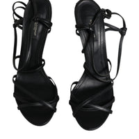 Dolce & Gabbana Black Leather High Heels Keira Sandals Shoes