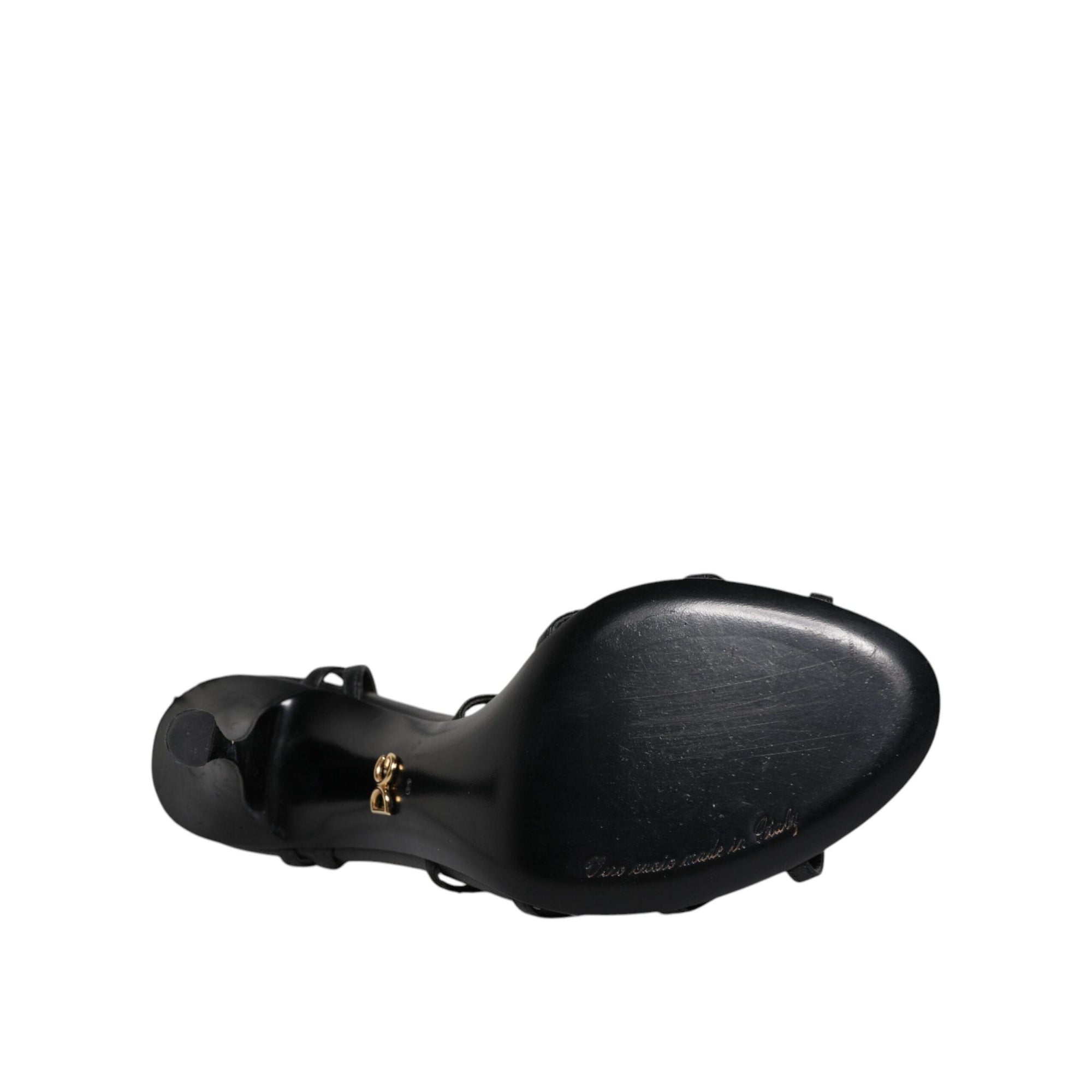 Dolce &amp; Gabbana Black Leather High Heels Keira Sandals Shoes