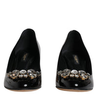 Dolce & Gabbana Black Leather Crystal Heels Pumps Shoes