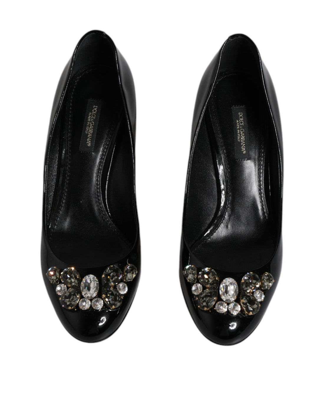 Dolce & Gabbana Black Leather Crystal Heels Pumps Shoes