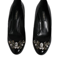 Dolce & Gabbana Black Leather Crystal Heels Pumps Shoes