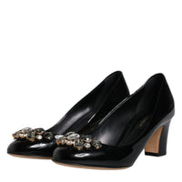 Dolce & Gabbana Black Leather Crystal Heels Pumps Shoes