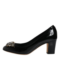 Dolce & Gabbana Black Leather Crystal Heels Pumps Shoes