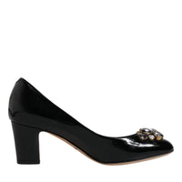 Dolce & Gabbana Black Leather Crystal Heels Pumps Shoes