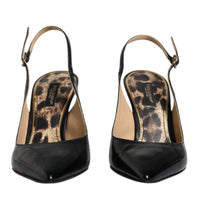 Dolce & Gabbana Black Leather High Heels Slingbacks Shoes