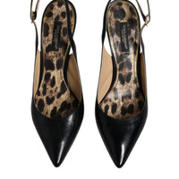 Dolce & Gabbana Black Leather High Heels Slingbacks Shoes