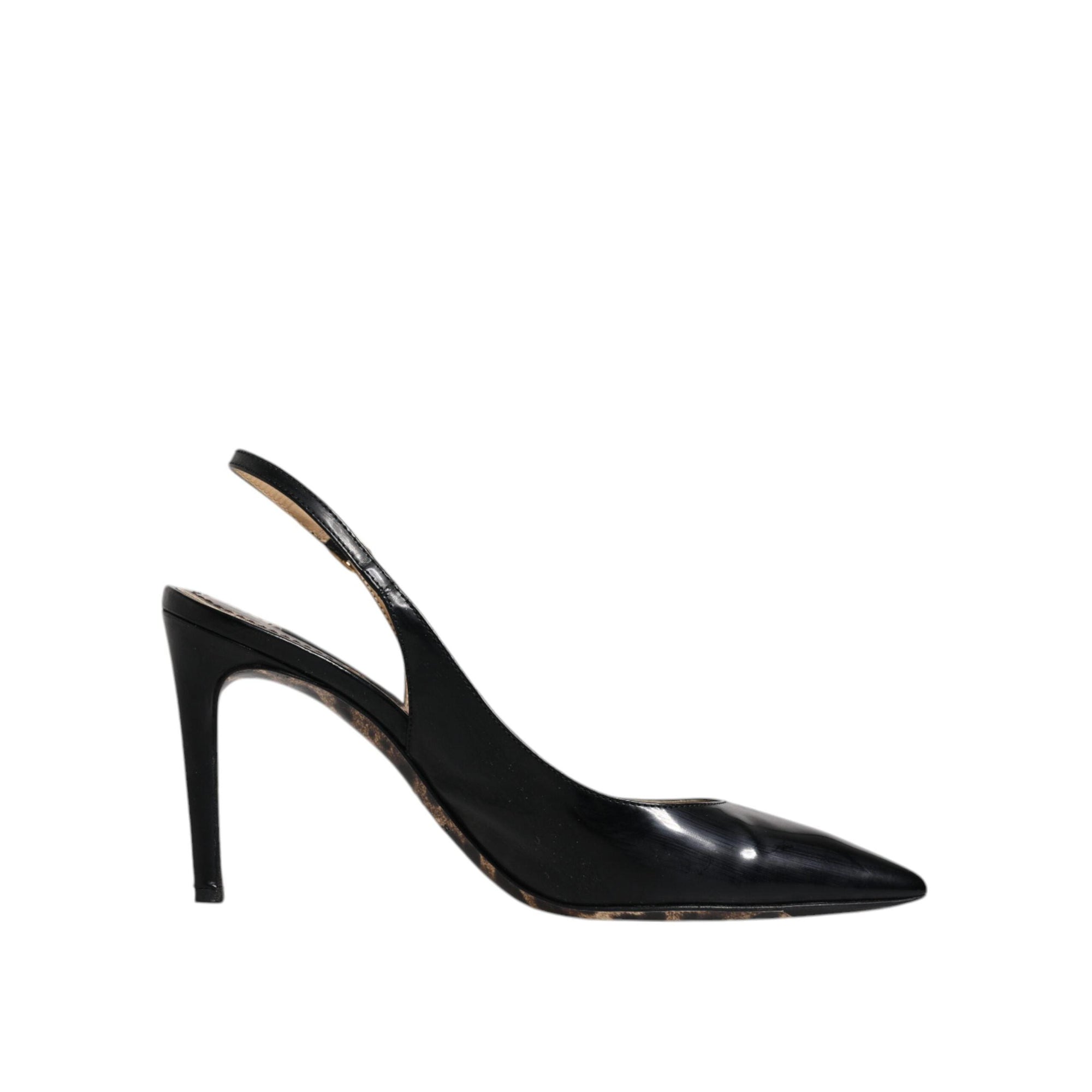 Dolce &amp; Gabbana Black Leather High Heels Slingbacks Shoes