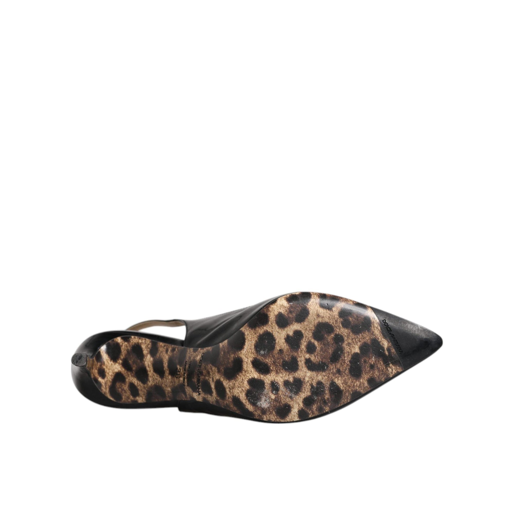 Dolce &amp; Gabbana Black Leather High Heels Slingbacks Shoes