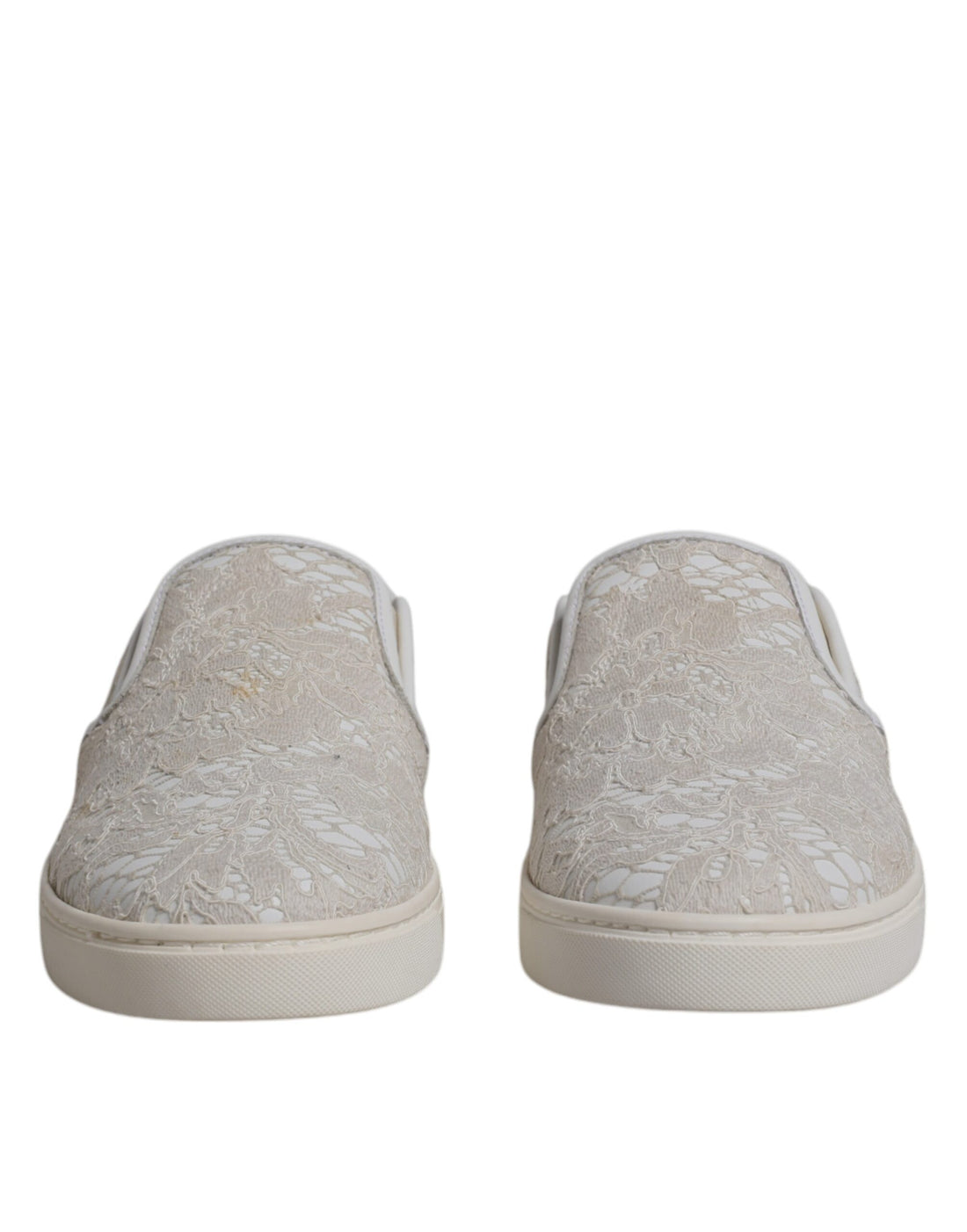 Dolce & Gabbana White Floral Lace Slip On Loafers Shoes