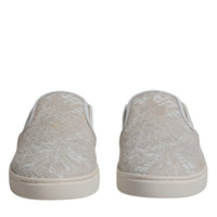 Dolce & Gabbana White Floral Lace Slip On Loafers Shoes