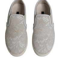 Dolce & Gabbana White Floral Lace Slip On Loafers Shoes