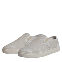 Dolce & Gabbana White Floral Lace Slip On Loafers Shoes