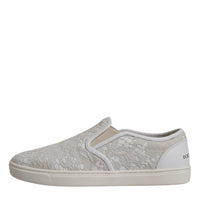 Dolce & Gabbana White Floral Lace Slip On Loafers Shoes