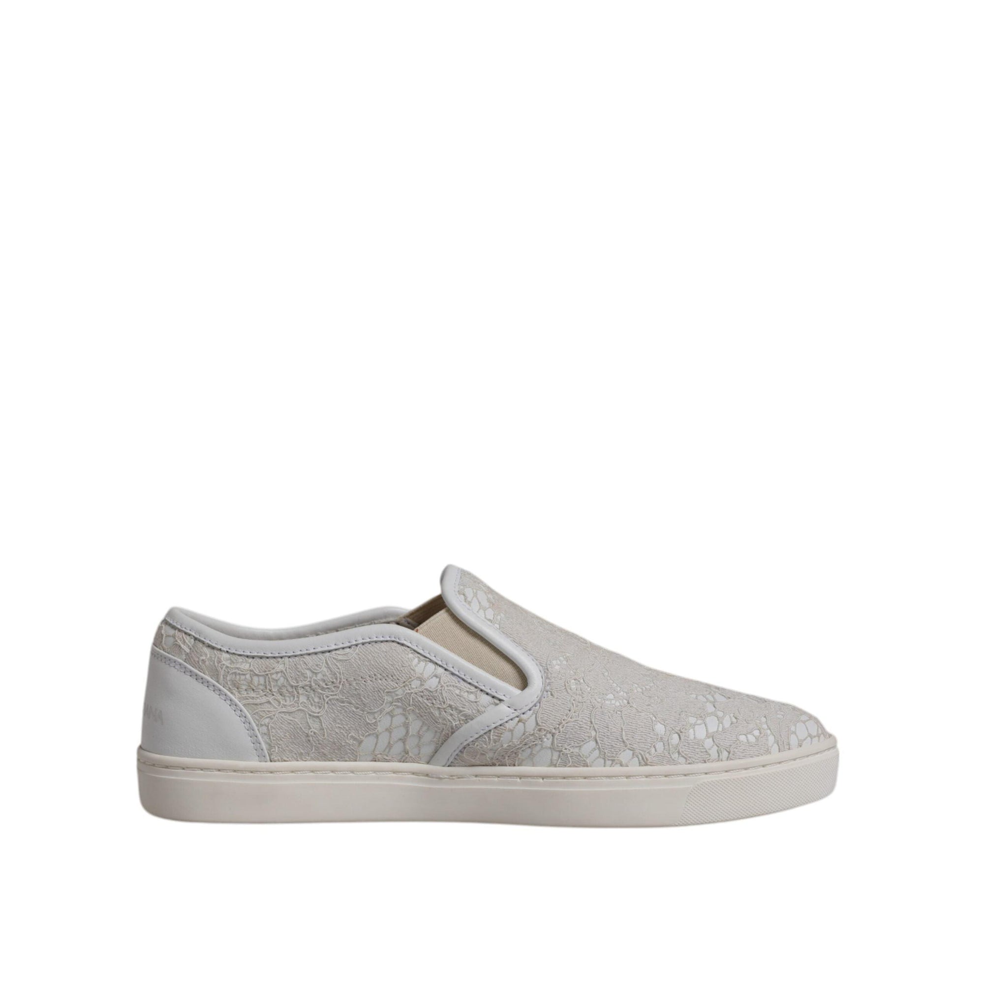 Dolce &amp; Gabbana White Floral Lace Slip On Loafers Shoes