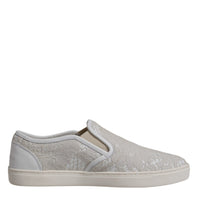 Dolce & Gabbana White Floral Lace Slip On Loafers Shoes