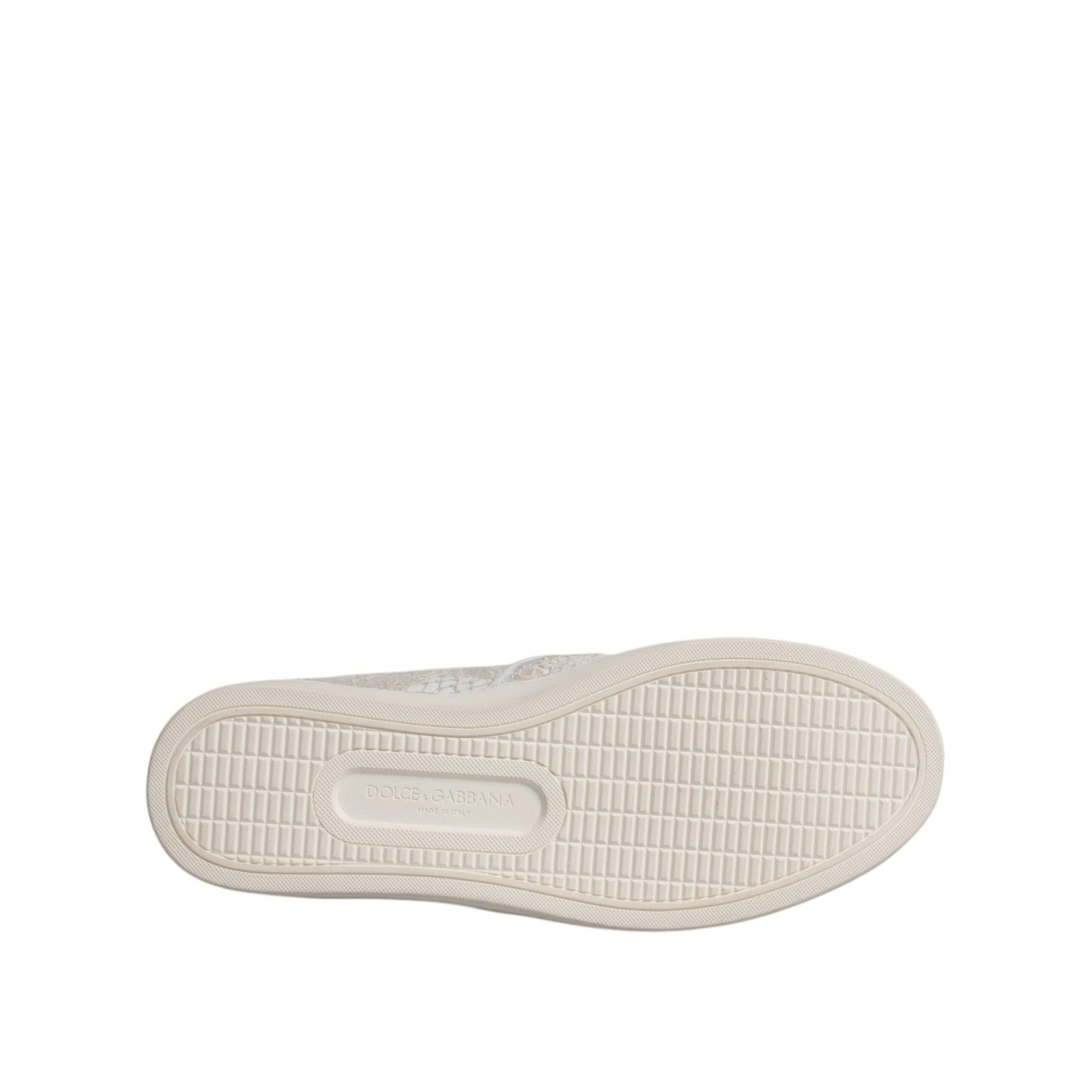 Dolce &amp; Gabbana White Floral Lace Slip On Loafers Shoes