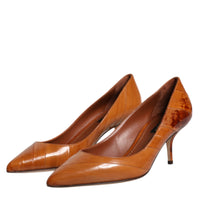 Dolce & Gabbana Brown Leather Kitten Heels Pumps Shoes